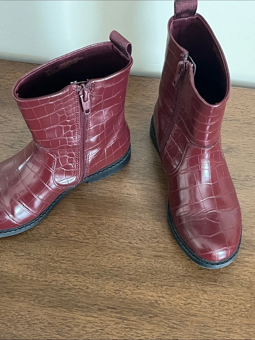 H&M Kids Burgundy Croc-Embossed Side-Zip Boots
